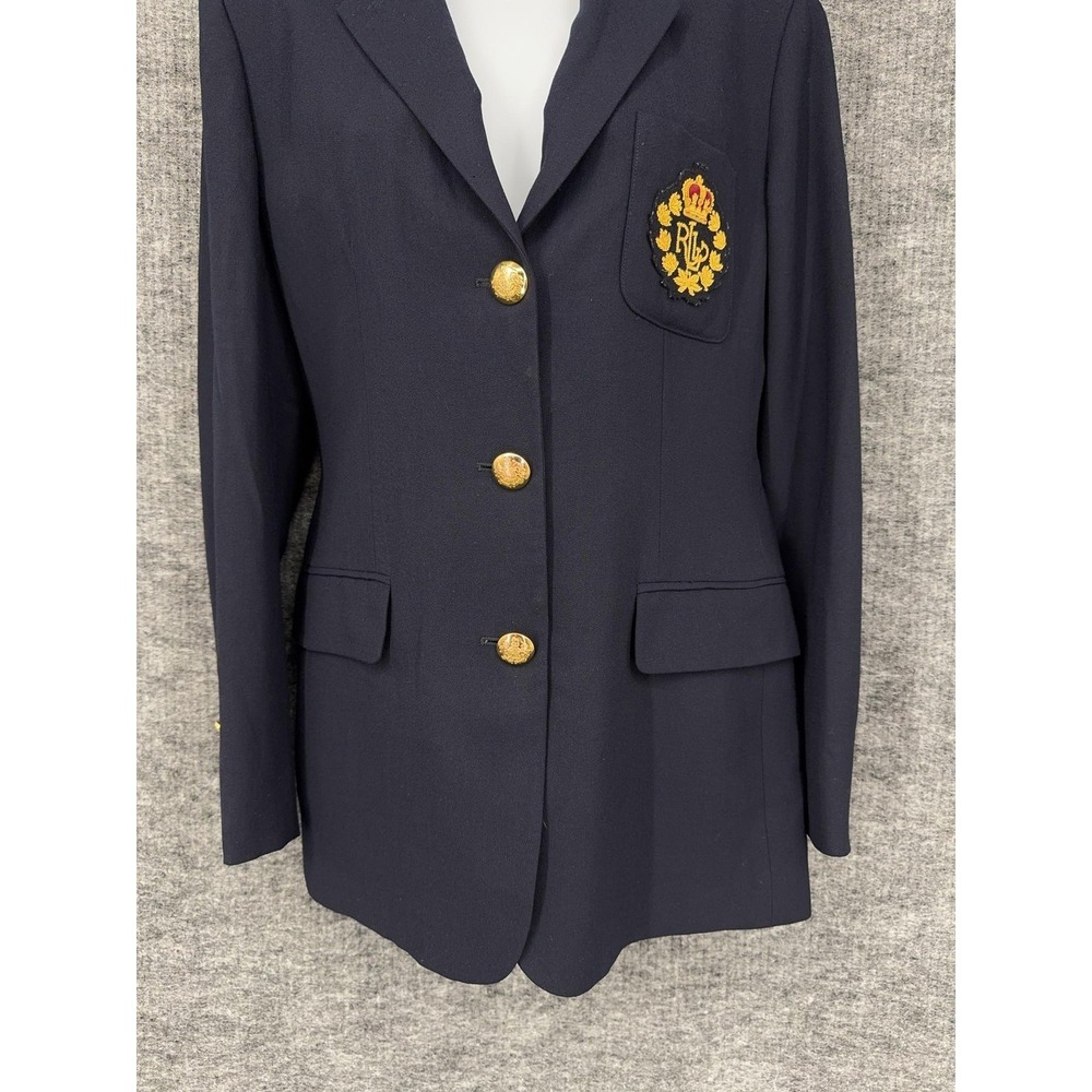 Vintage Lauren Ralph Lauren Blazer Womens 6 Blue Worsted Wool Royal‎ Crest USA - Picture 4 of 11